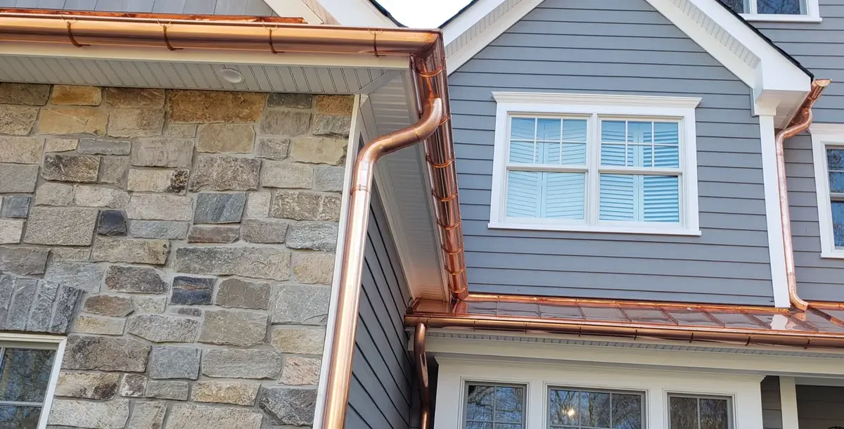 Modern home copper gutters - Need: 400x300px image of copper gutters on contemporary modern home