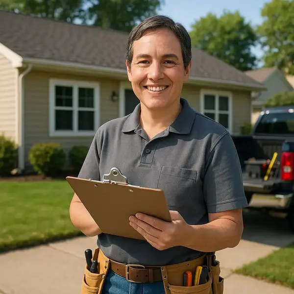 Professional assessment - Need: 600x400px image of professional measuring and evaluating property